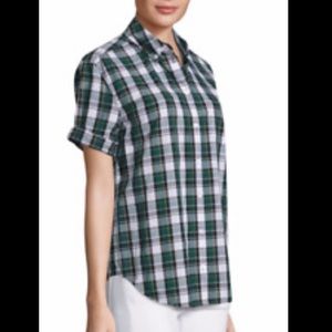 NWOT Equipment Femme green/black plaid s/s shirt